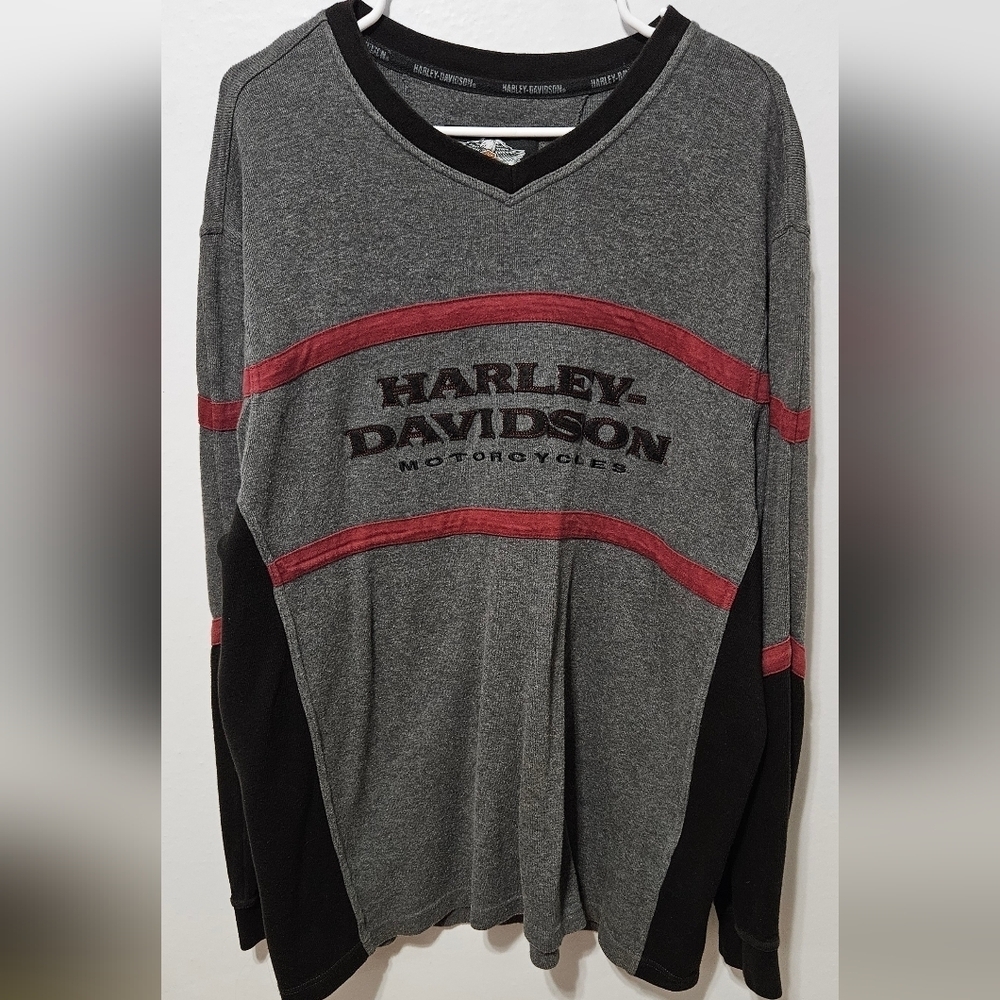 Harley Davidson Rare Vtg Thermal Shirt Long Sleeve Embroidery Logo XL B13